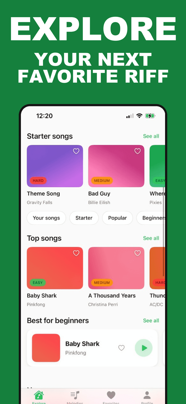Browse guitar tabs in the app catalog